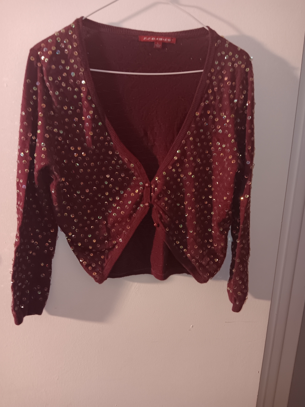 Embellished Maroon Women's Cardigan Sweater